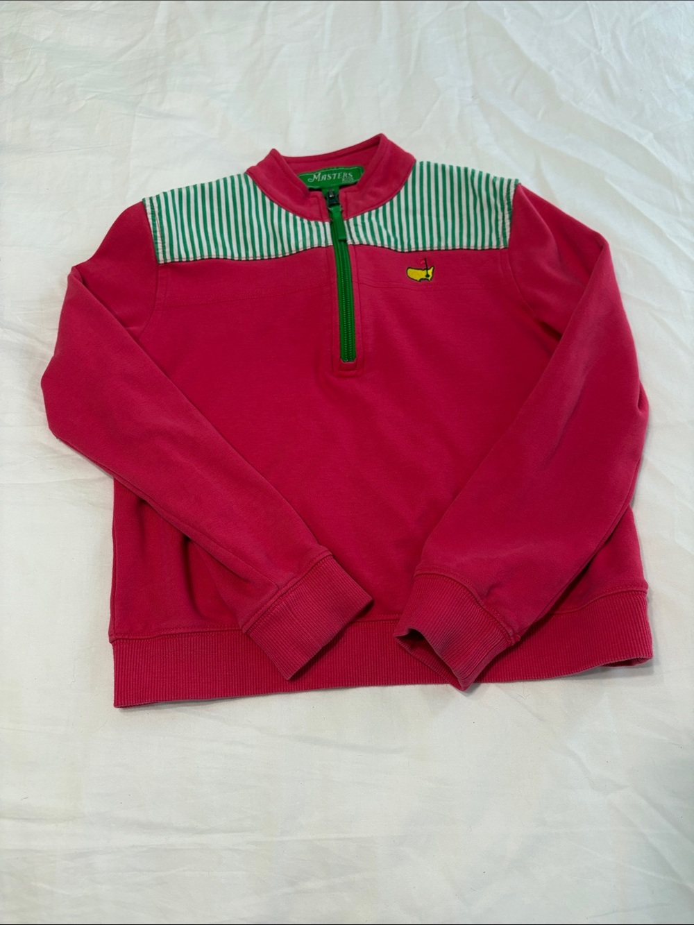 Masters Kids Girls Fuchsia Quarter-Zip Pullover with Green Striped Accents